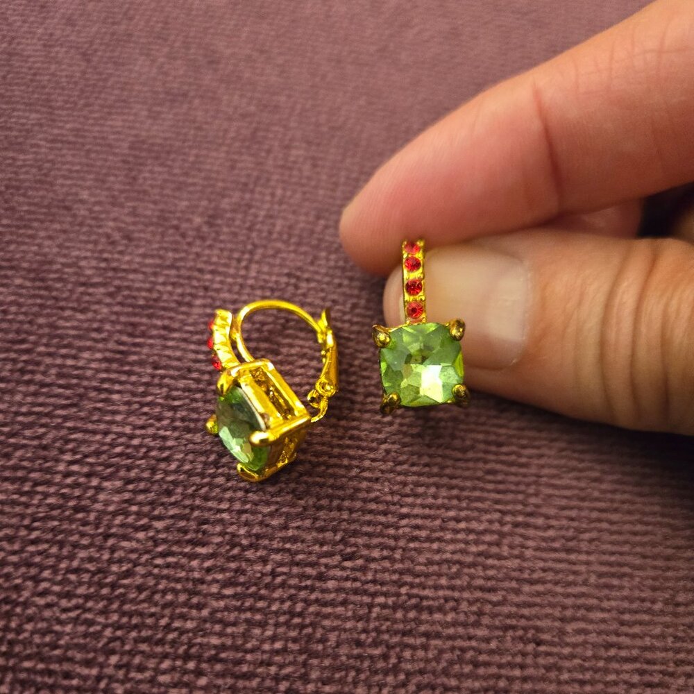 Vintage Gold-tone Faux Peridot & Garnet Earrings